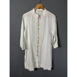 SOFT SURROUNDINGS Womens S White Desert Linen Zip-Front Tunic Top Lagenlook
